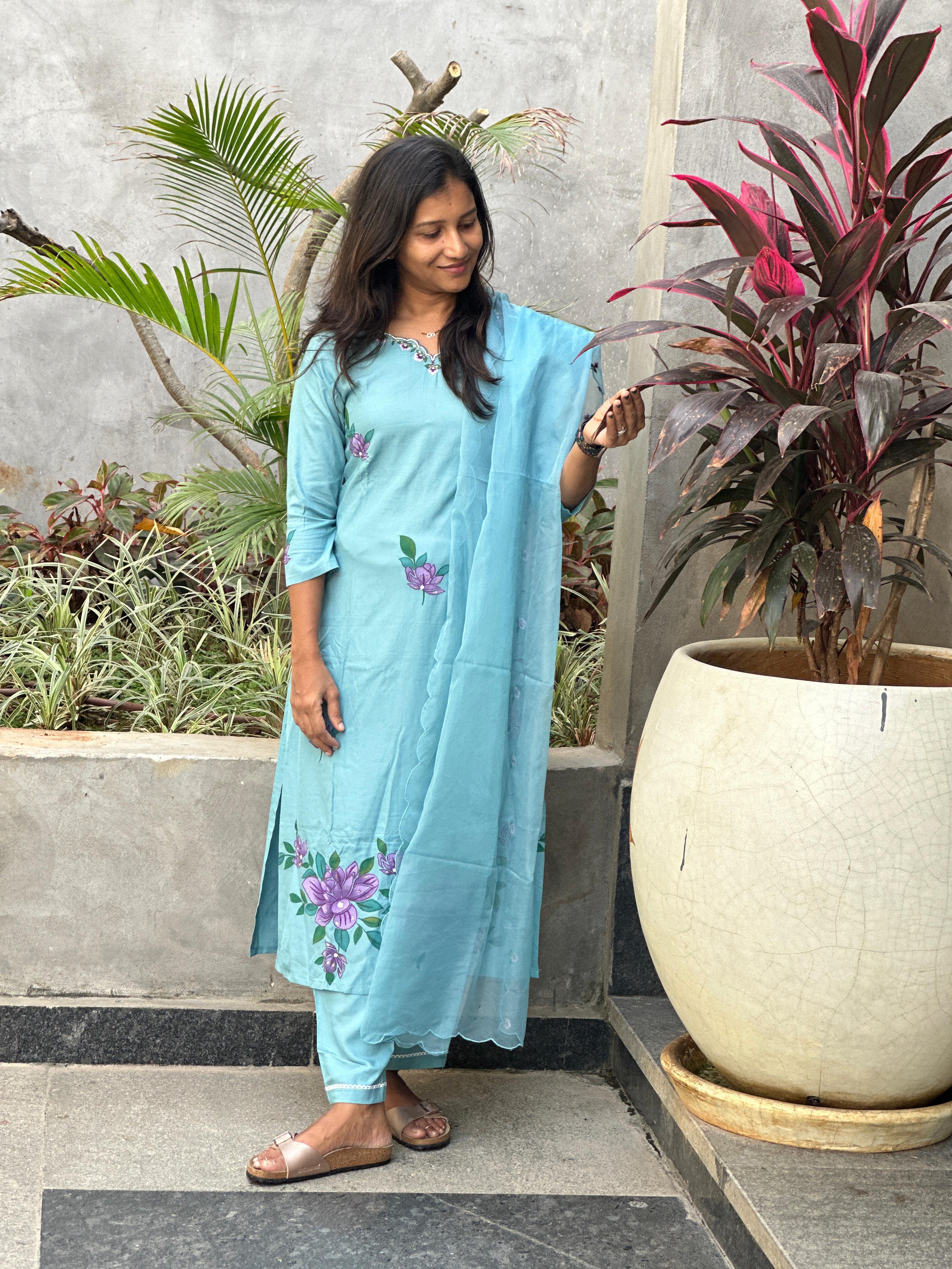 Sky Blue Embroidered Kurta Set