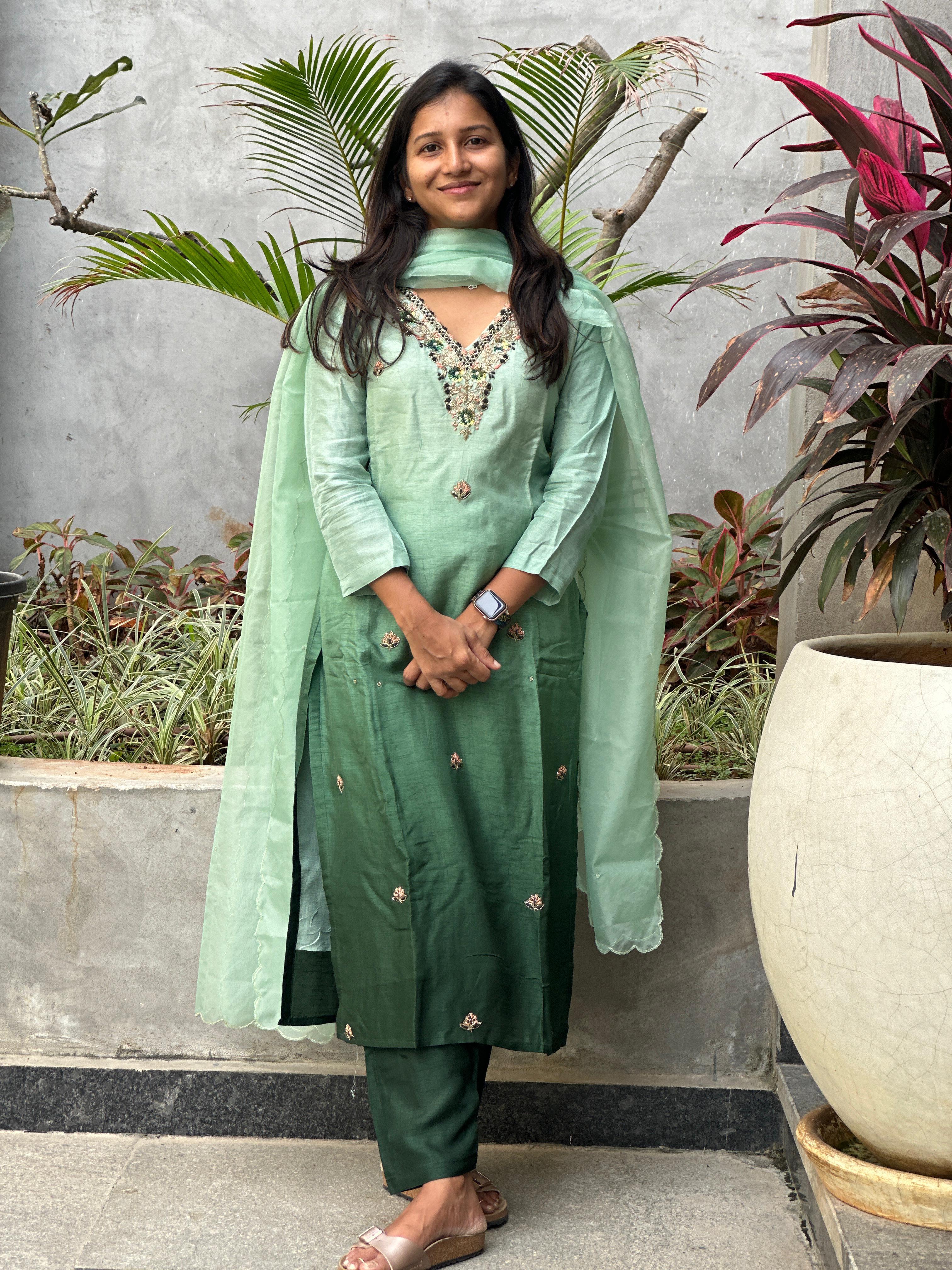 Pistachio Elegance - Dola Silk Kurta Set