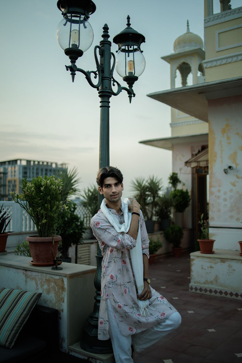 Cream Floral Printed Kurta For Men