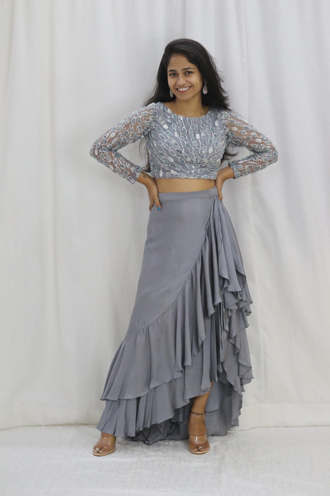 Smoke Grey Drape Skirt Set