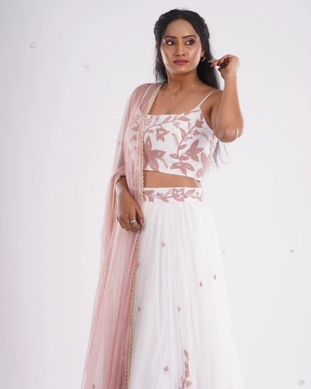 Embroidered Fusion Lehenga with Net Dupatta