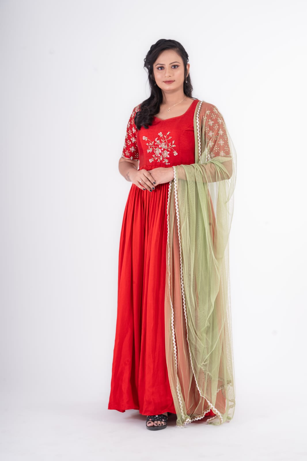 Red Raw silk gown